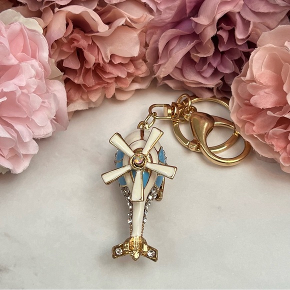 Whimsical Blue and White Crystal Helicopter Keychain Charm - Picture 6 of 16